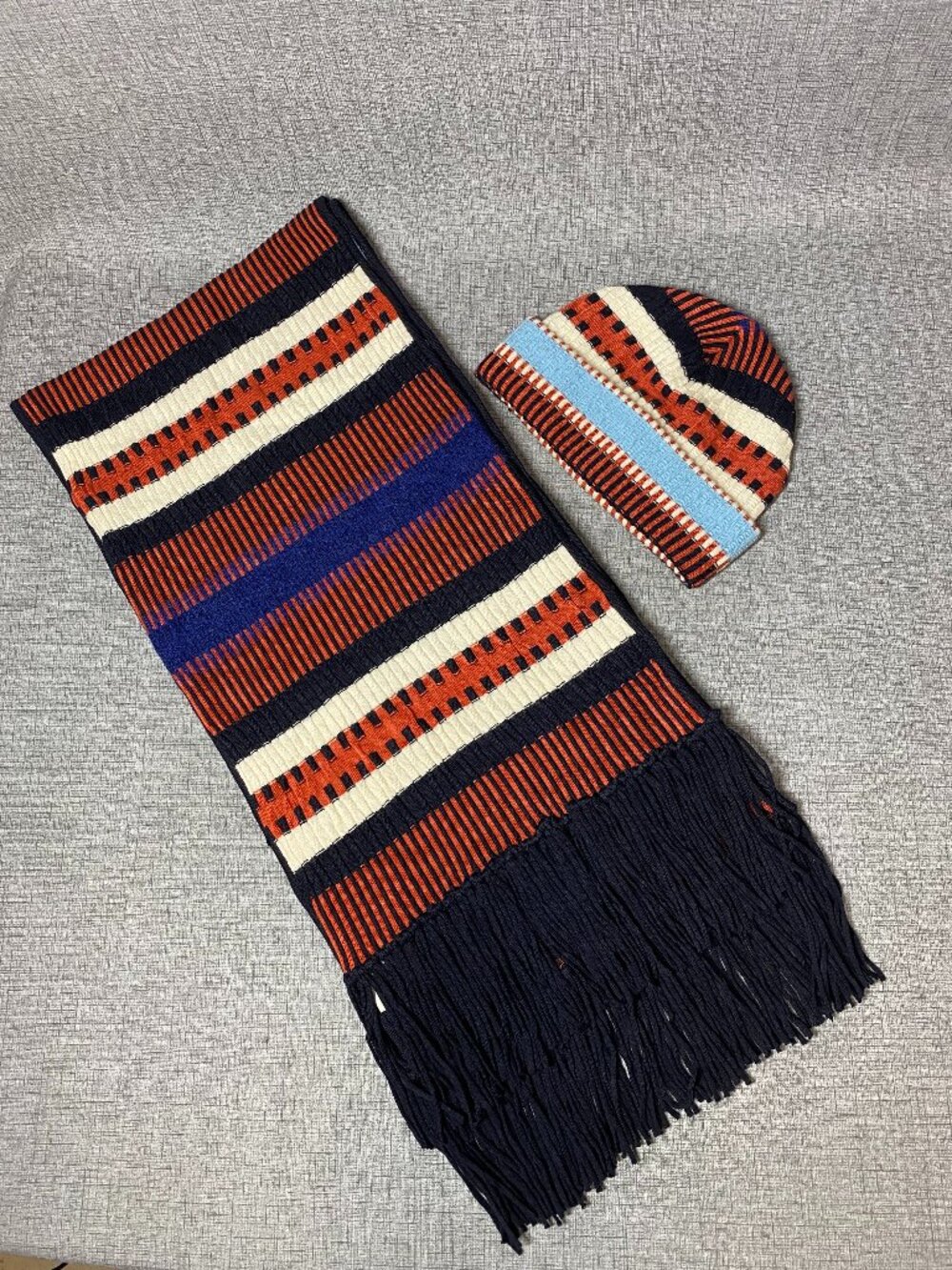 Tory Burch Nova Jacquard Stripe Set Beanie and Scarf